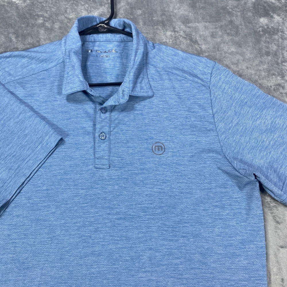 Travis Mathew Polo Shirt Mens Large Blue Heathered Short Sleeve Golf Performance